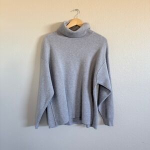Free People Ribbed Turtleneck Sweater Light Grey Oversized Cozy Knit